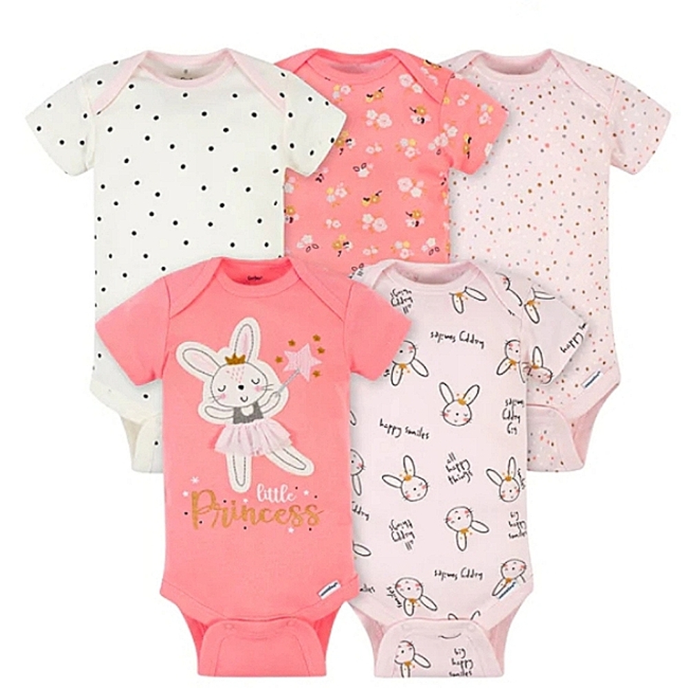 NWT Gerber 5 Pack Ballerina/Bunny Theme Short Sleeve Onesies Set☆6-9mo☆
